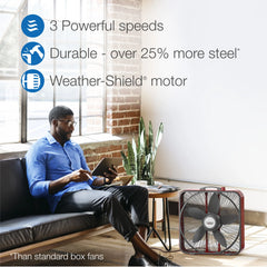 Lasko 20" 3-Speed Pro Power™ Industrial Grade Box Fan, B20548, Red