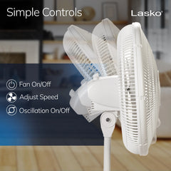 Lasko 16" 3-speed Pedestal Fan (white, model 2520)