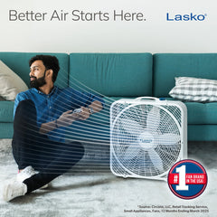 Lasko 20" Weather-Shield Performance Box Fan with High Performance Grill and 3 Speeds, 3720, White