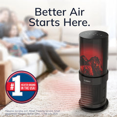 Lasko CA20150 20" 1500W Oscillating Fireplace Ceramic Tower Space Heater with Tip-Switch: Black