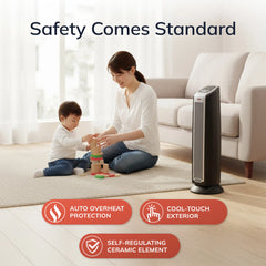 Lasko 1500W Electric Oscillating Ceramic Tower Space Heater with Remote, 5790, Black