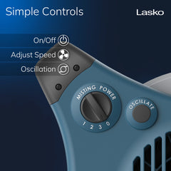 Lasko 15" Pivoting Misto Outdoor Misting Fan with GFCI Cord and 3 Speeds, 7054, Blue