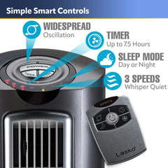 Lasko Space-Saving 3-speed Pedestal Tower Fan with Remote & Timer (gray, model 2535)