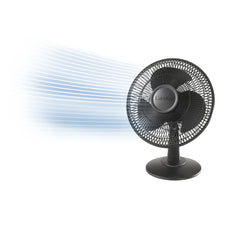 Lasko 12" 3-Speed Oscillating Table Fan with Tilt-back, 2017, Black