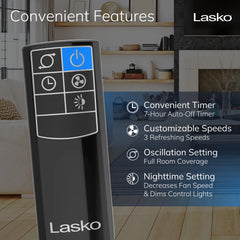 Lasko Wind Tower® 35" Tower Fan with Nighttime Mode and Remote Control