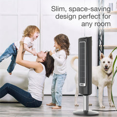Lasko 32" Wind Tower 3-Speed Oscillating Tower Fan with Remote and Timer, 2519, Gray