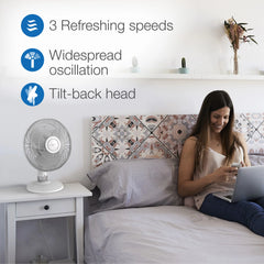 Lasko 12" Oscillating 3-Speed Personal Table Fan, D12225, White