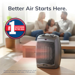Lasko 1500W 2-Speed Ceramic Space Heater with Tip-Over Safety Switch, 754201, Gray