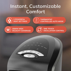 Lasko Electric Oscillating Ceramic Tower Space Heater with Remote Control, 751320, Black