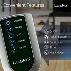 Lasko 48" Space-Saving Oscillating Performance Tower Fan with Remote, T48314, Grey