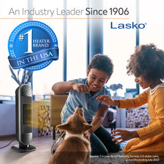 Lasko AR122 Aria™ 22" Ceramic Tower Heater (3 heat settings, remote, timer, black)