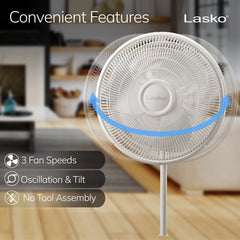 Lasko 16" 3-speed Pedestal Fan (white, model 2520)