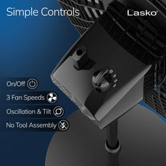 Lasko Cyclone® 18" 3-speed Pedestal Fan (black, model S18910)