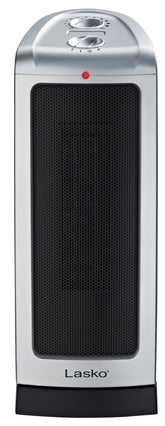 Lasko 1500W Electric Oscillating Ceramic Tower Space Heater with Thermostat, 5307, Silver