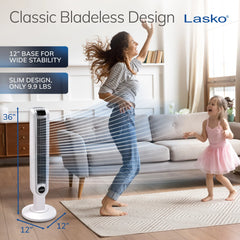 Lasko Portable 3-Speed Oscillating Tower Fan with Timer and Remote Control, 2510, White
