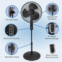 Lasko 16" 4-speed Pedestal Fan with Remote & Timer (black, model S16612)