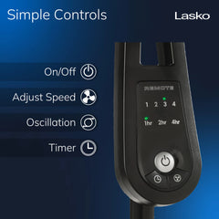Lasko 20" 3-speed Pedestal Fan with Remote & Timer (black, model S20620)