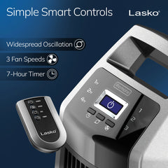 Lasko High Velocity Tower Fan with Remote Control, U35115, Silver/Black