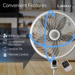Lasko Cyclone® 18" Pedestal Fan with 3 Speeds, 4-Hr Timer, Remote Control