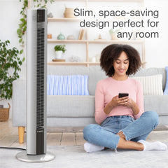 Lasko 48" Oscillating Tower Fan with Fresh Air Ionizer and Remote Control, T48310, Gray