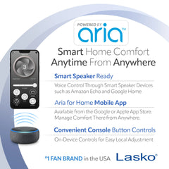 Lasko T407 Aria™ 40" Tower (5-speed, remote, timer, black)