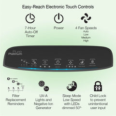 Lasko HF25630 Pure Platinum HEPA 28" Console Air Purifier (3-speed 3-stage UV-C filtration, black)
