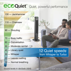 Lasko 42" 12-Speed EcoQuiet DC Motor Tower Fan with Remote Control, T42700, Black
