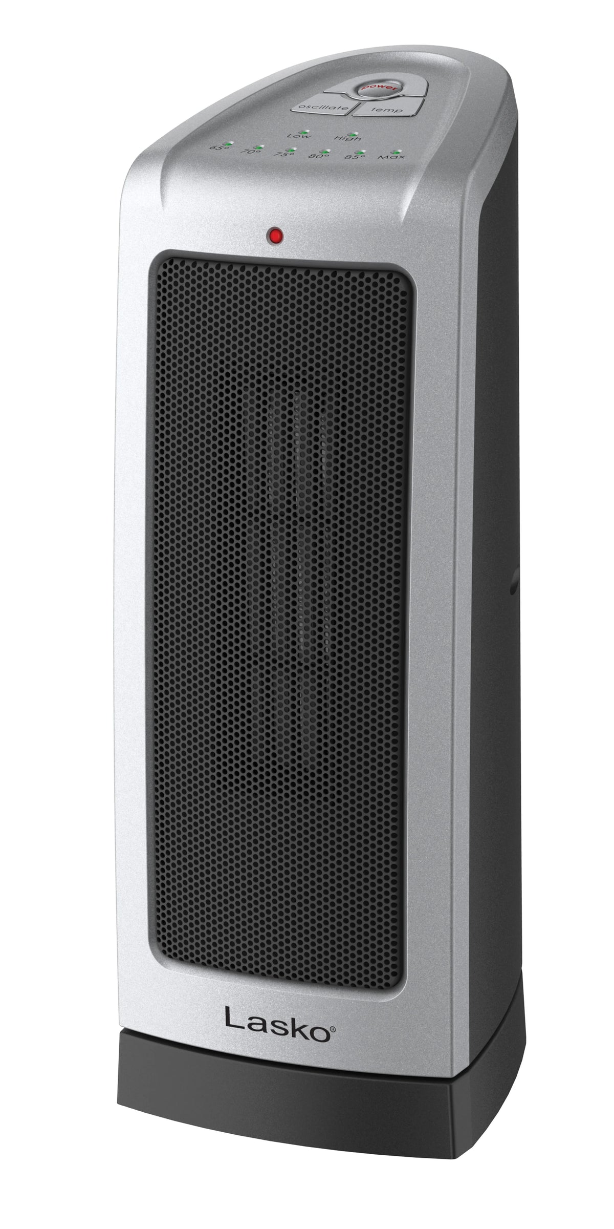 Lasko 1500W Oscillating Ceramic Tower Space Heater with Adjustable Thermostat, 2-Speeds, 5309, Silver