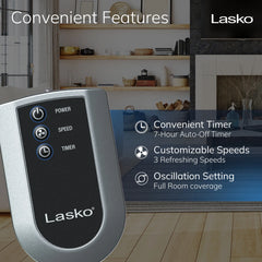 Lasko 20" 3-speed Pedestal Fan with Remote & Timer (black, model S20620)