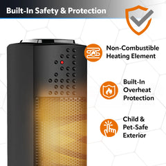 Lasko Oscillating Ultra Slim Electric Tower Space Heater with 2 Speeds, CT14101, Black
