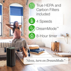 Lasko Smart Air Purifier with True HEPA Filter, Works with Alexa, LP450S, Black