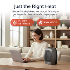 Lasko 1500W 2-Speed Ceramic Space Heater with Tip-Over Safety Switch, 754201, Gray