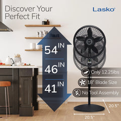 Lasko Cyclone® 18" 3-speed Pedestal Fan with Remote & Timer (black, model 1843)