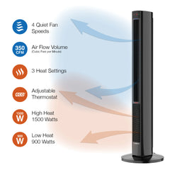 Lasko 1500W Oscillating All Season Tower Fan & Space Heater with Timer & Remote, FH610, Black