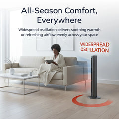 Lasko All Season Tower Fan and Space Heater with Remote, FH515, Black