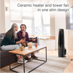 Lasko 1500W Electric Oscillating All Season Tower Fan and Space Heater with Remote, FHV801, Black