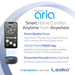 Lasko T407 Aria™ 40" Tower (5-speed, remote, timer, white)