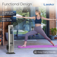 Lasko 42" 4-Speed Oscillating Outdoor Tower Fan with 10-Foot Power Cord, YF202, Gray