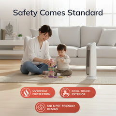 Lasko 1500W Electric Oscillating Ceramic Tower Space Heater, with Timer, 5775, White