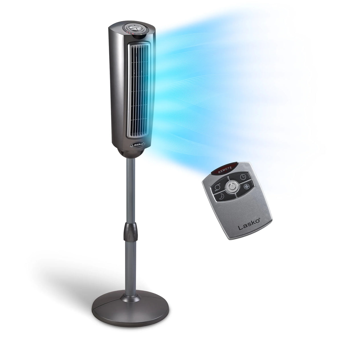Lasko Space-Saving 3-speed Pedestal Tower Fan with Remote & Timer (gray, model 2535)