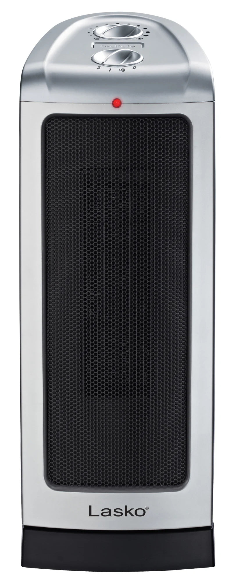 Lasko 1500W Electric Oscillating Ceramic Tower Space Heater with Thermostat, 5307, Silver