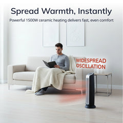 Lasko 1500W Electric Oscillating Ceramic Tower Space Heater with Remote, 5790, Black