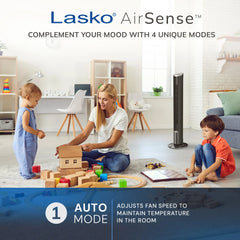 Lasko TDC42 WhisperForce™ DC 42" Tower Fan (12-speed, remote, black/silver)