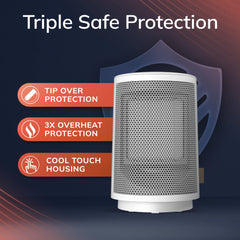 Lasko CD09475 9" Oscillating Personal Desktop Ceramic Space Heater with Tip-Over Switch: White