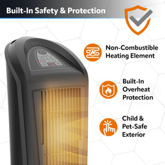 Lasko 1500W Oscillating Ceramic Tower Heater with Remote Control, 751321, Black