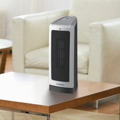 Lasko 1500W Oscillating Ceramic Tower Space Heater with Adjustable Thermostat, 2-Speeds, 5309, Silver