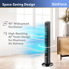 Lasko T42215 SlimForce 42" 4-Speed Oscillating Tower Fan with Remote Control, Black