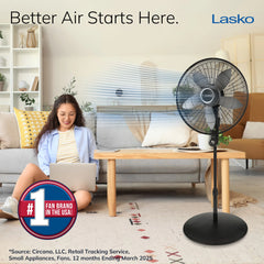 Lasko 20" 3-speed Pedestal Fan with Remote & Timer (black, model S20620)