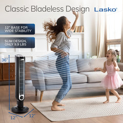 Lasko 36" 3-Speed Oscillating Tower Fan with Remote Control and Timer, 2511, Black