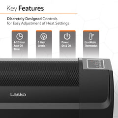 Lasko RL12720 Low-Profile Space Heater with Electronic Display, Black